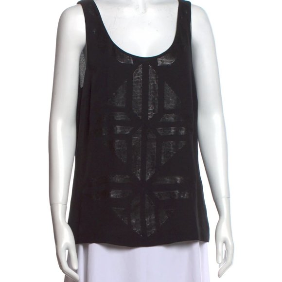 TORY BURCH Silk Scoop Neck SequenceTop Size 12 - Picture 1 of 2